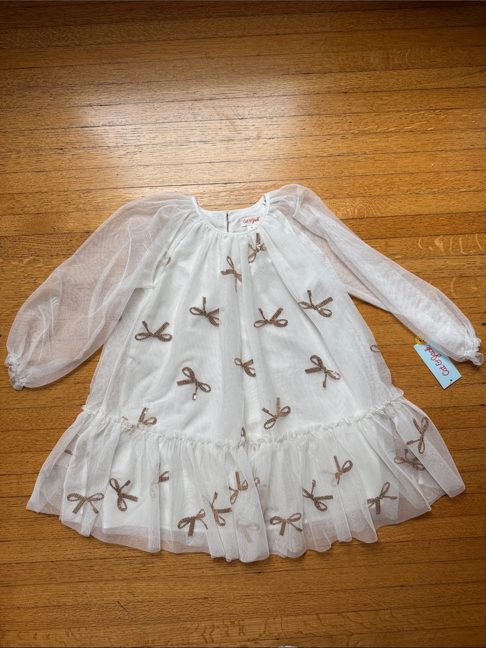 Cat & Jack White Tulle Bow-Embroidered Girls' Dress